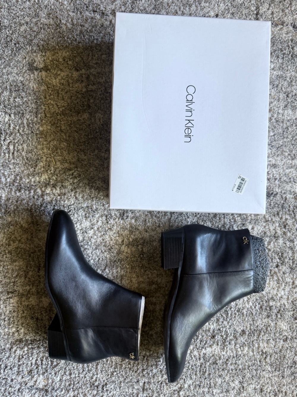 Calvin Klein Black Leather Ankle Boot with CK Logo